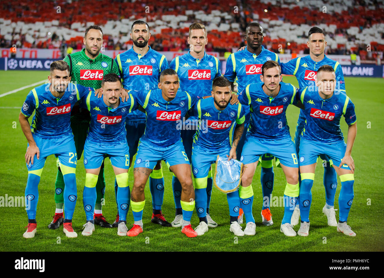 Rajko Mitic Stadium, Belgrade, Serbia. 18th Sep, 2018. UEFA Champions League football, Red Star Belgrade versus Napoli; The Napoli line-up Credit: Action Plus Sports/Alamy Live News Stock Photo