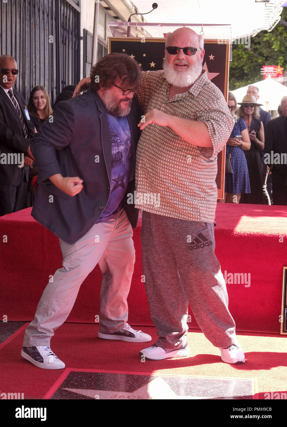 Los Angeles, California, USA. 18th Sep, 2018. Actor Jack Black, right,  poses with Kyle Gass during his star ceremony on the Hollywood Walk of Fame  Star where he was the recipient of