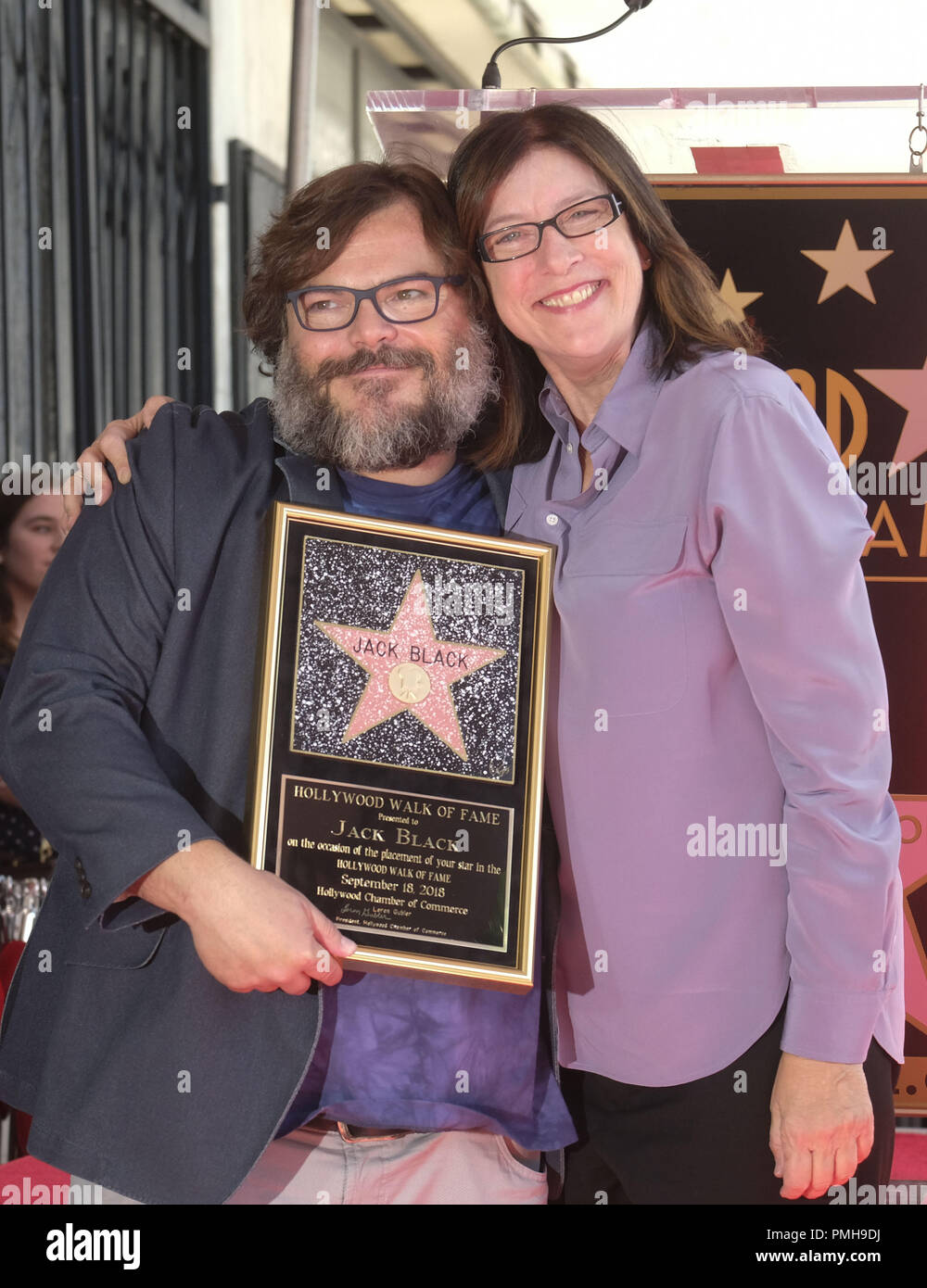 Los Angeles, California, USA. 18th Sep, 2018. Actor Jack Black, left, poses  with his sister star ceremony on the Hollywood Walk of Fame Star where he  was the recipient of the 2,645th