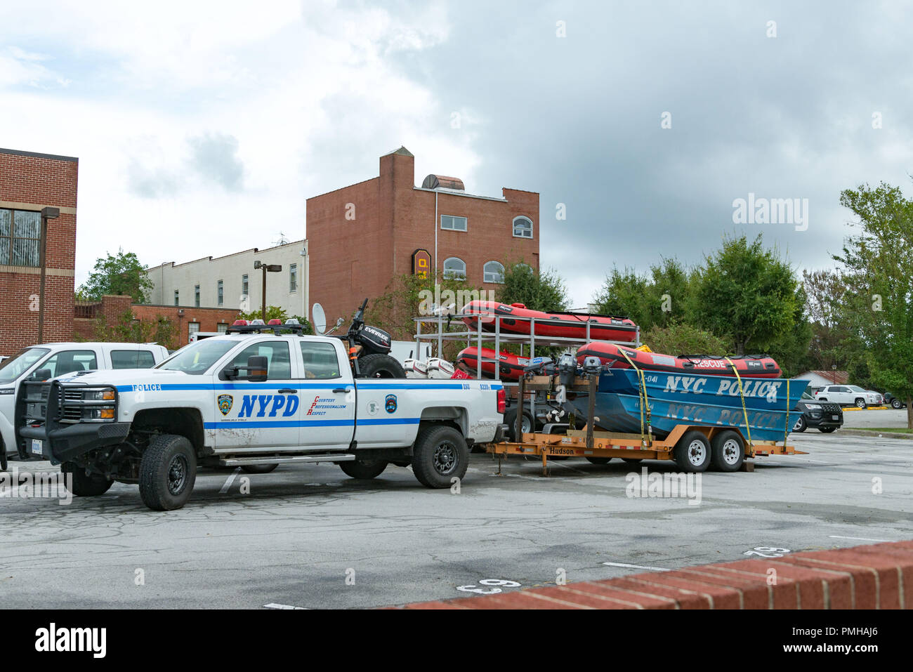 Maryland, USA. 16th Sep, 2018. September 16, 2018, New Bern, NC- New York City police boats are deployed as part of the Hurricane Florence response. Credit: Michael Jordan/ZUMA Wire/Alamy Live News Stock Photo