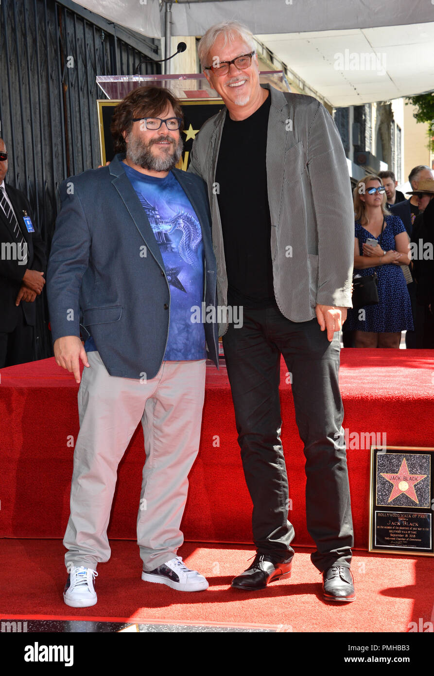 Los Angeles, California, USA. 18th Sep, 2018. Actor Jack Black, left, poses  with Tim Robbins during his star ceremony on the Hollywood Walk of Fame  Star where he was the recipient of