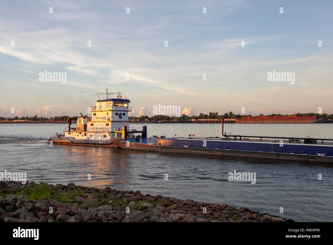 Barge on the Mississippi Stock Photo