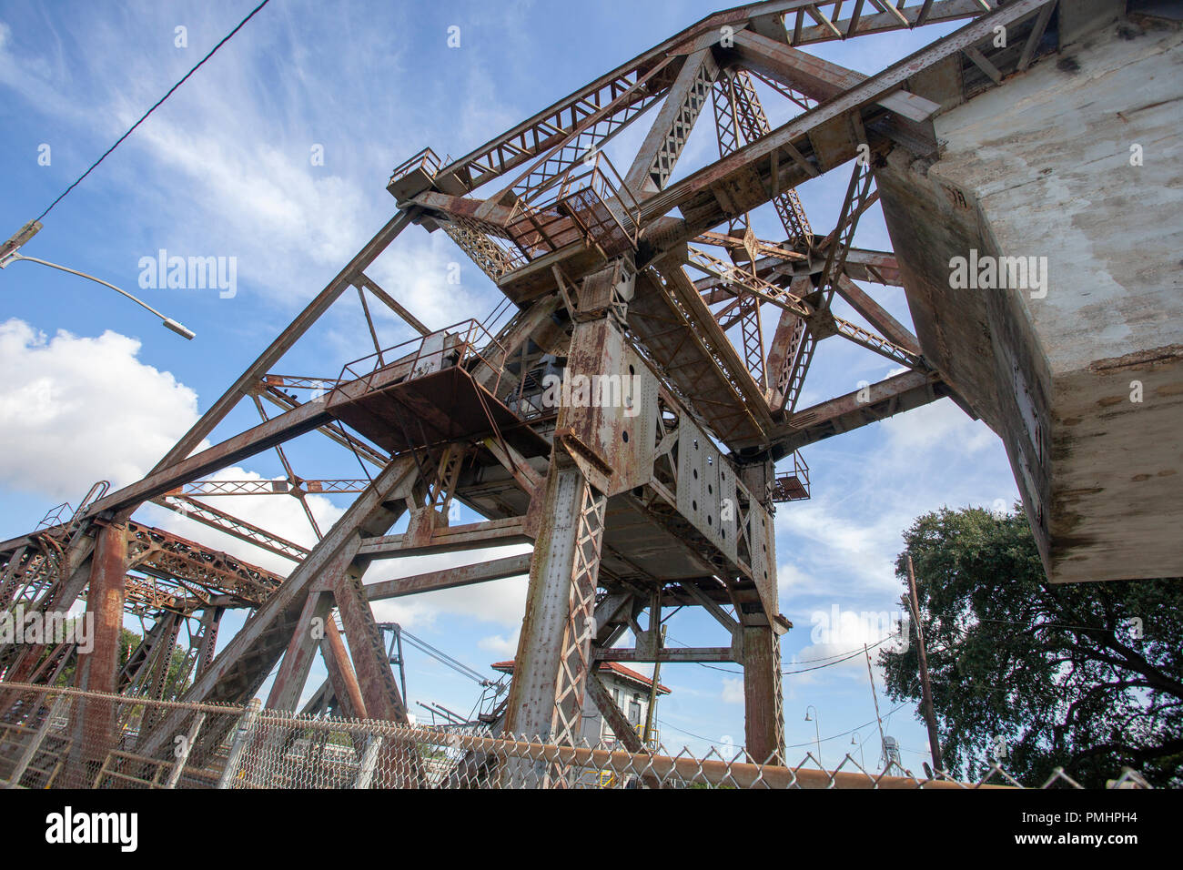 swing bridge in Mississippi.In the aftermath of the levee failures during Hurricane Katrina in 2005, many people took refuge from the flooding here Stock Photo