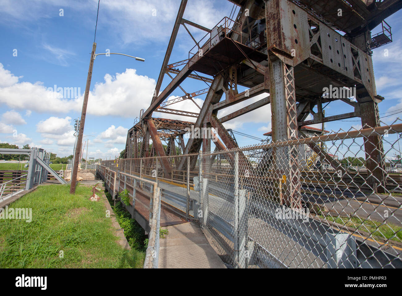 swing bridge in Mississippi.In the aftermath of the levee failures during Hurricane Katrina in 2005, many people took refuge from the flooding here Stock Photo