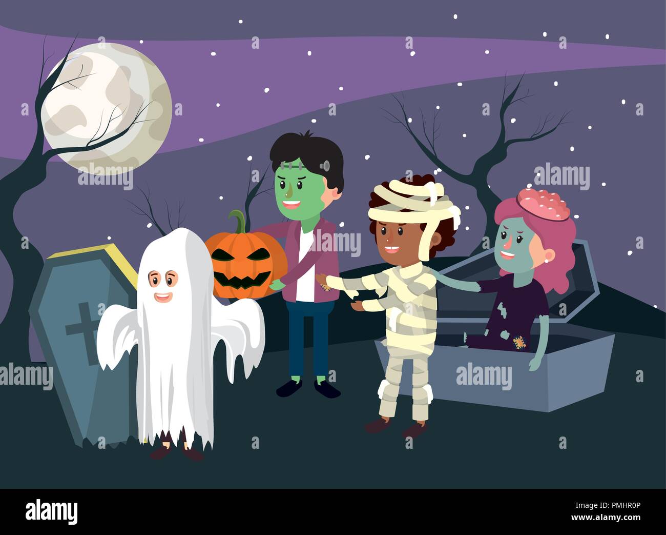 Kids and halloween custome Stock Vector