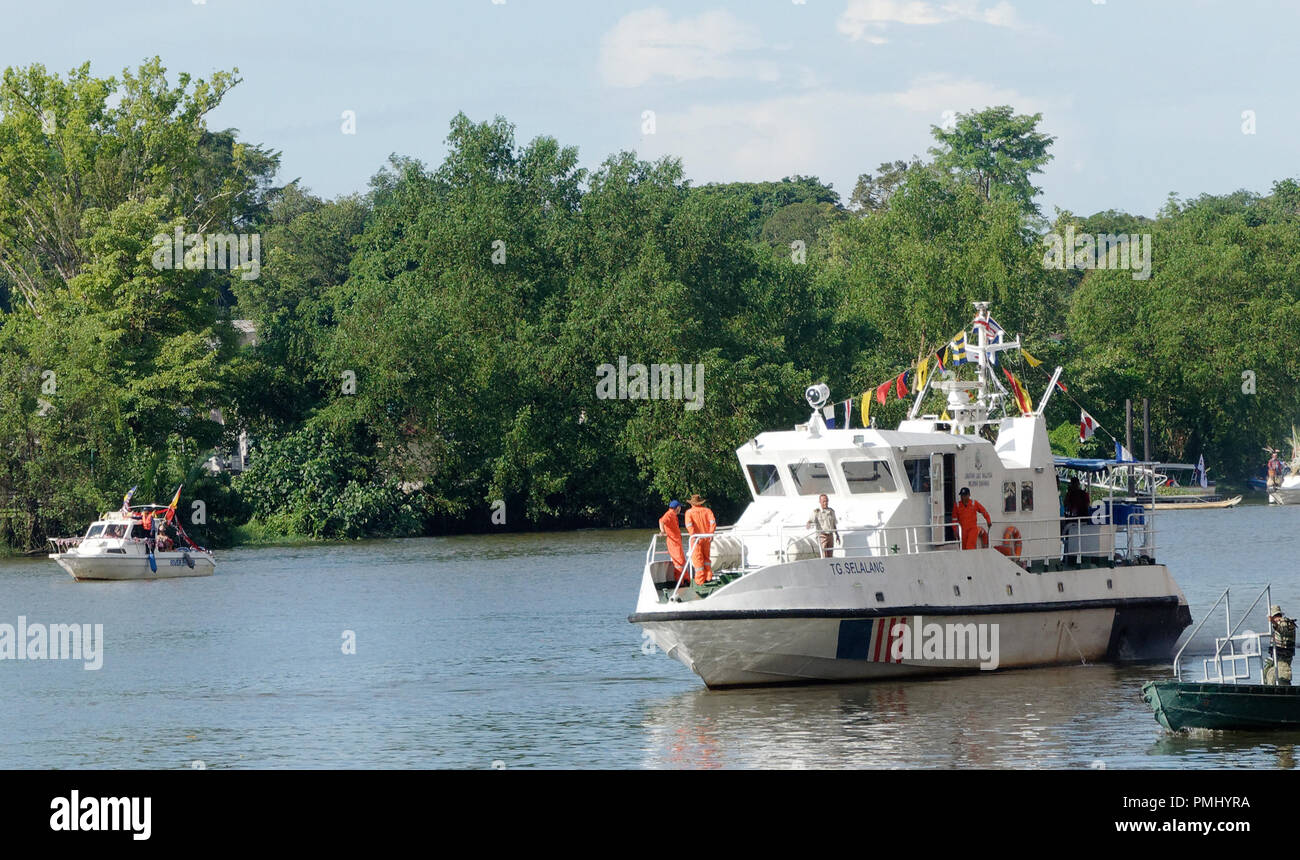 Kuching, offical boato n the Srawak River during the Gawai fetival and parade, Borneo, Malaysia Stock Photo