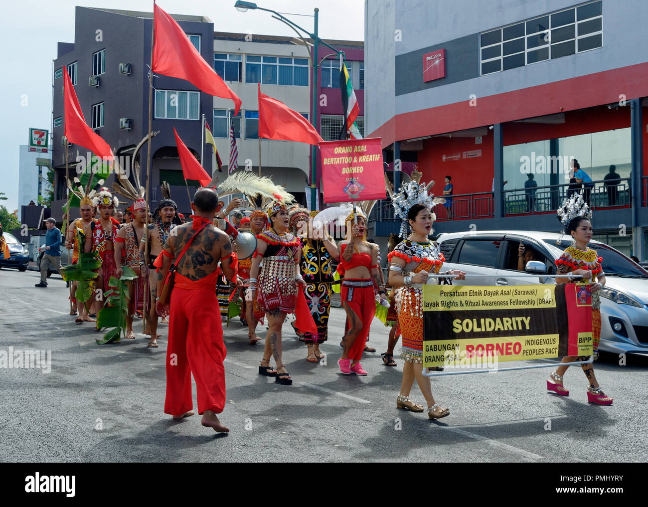 Gawai parade, Borneo natives, Kuching, Sarawak, Malaysia Stock Photo