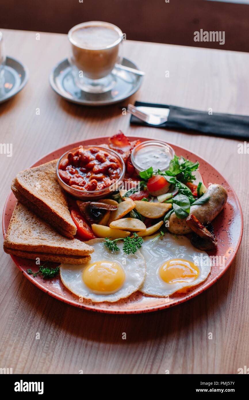 Fried sausage and egg breakfast Stock Photo