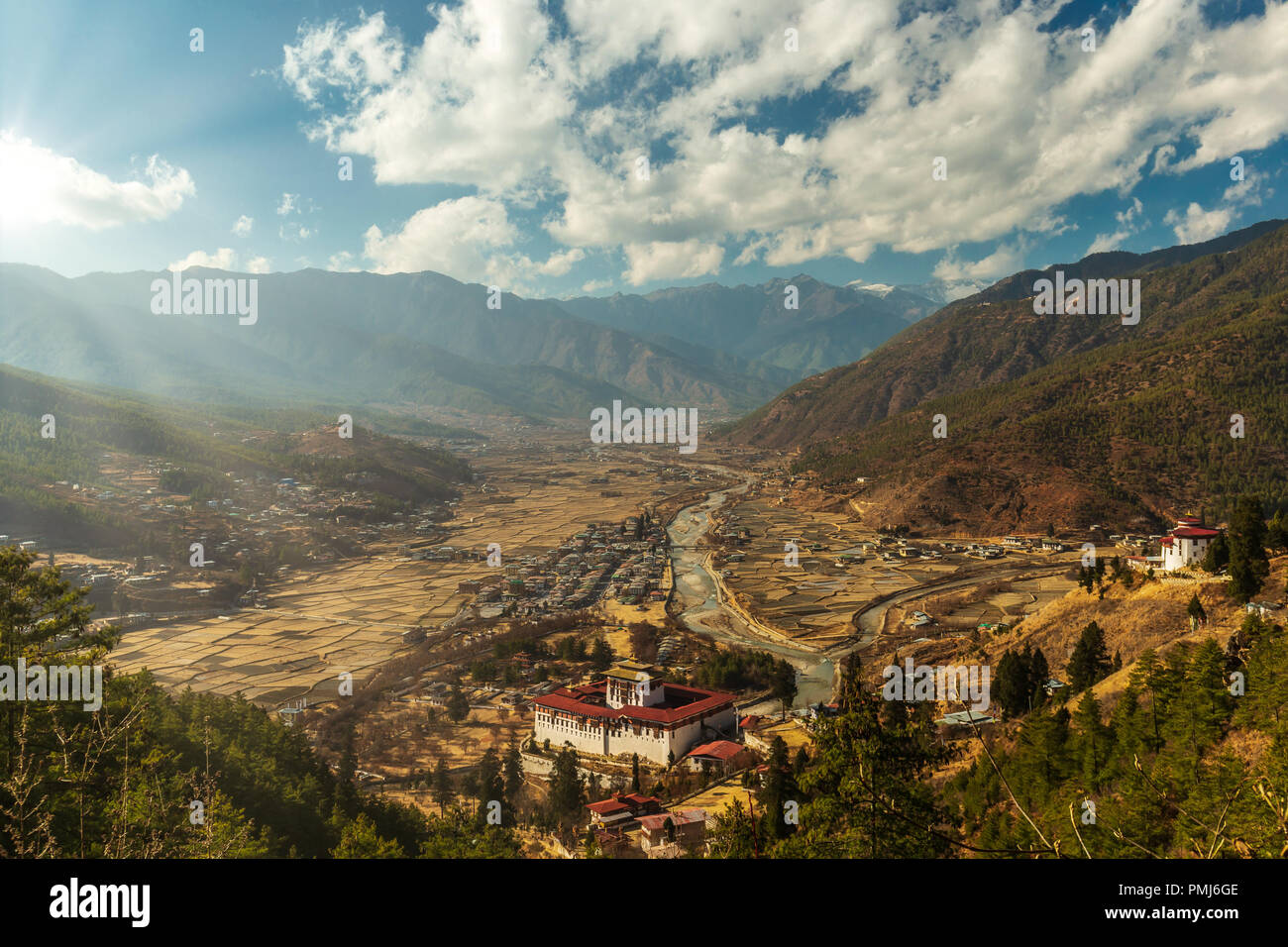 Cloudy Paro valley before sunset Stock Photo