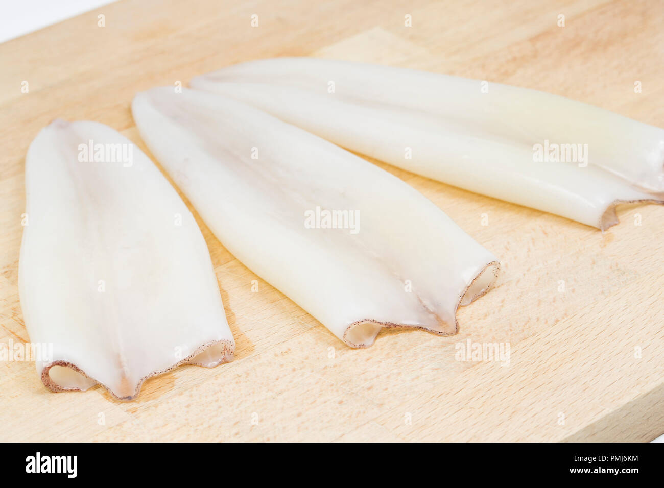 Squid tubes from prepared squid, Loligo vulgaris, line caught in the UK