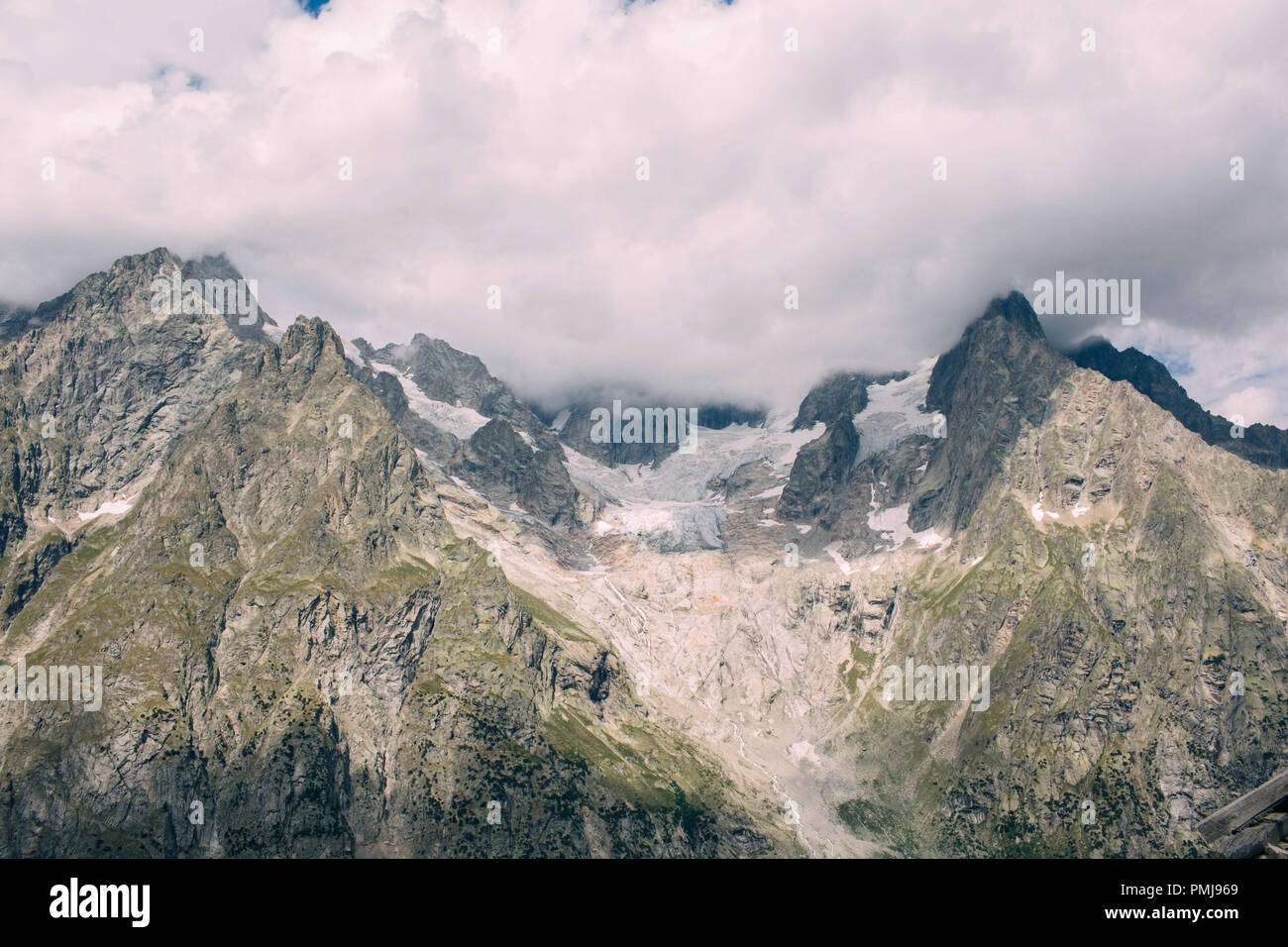 Mountain massif. Panorama from the, Bonatti alpine hut , Glacier de Frebouze Stock Photo