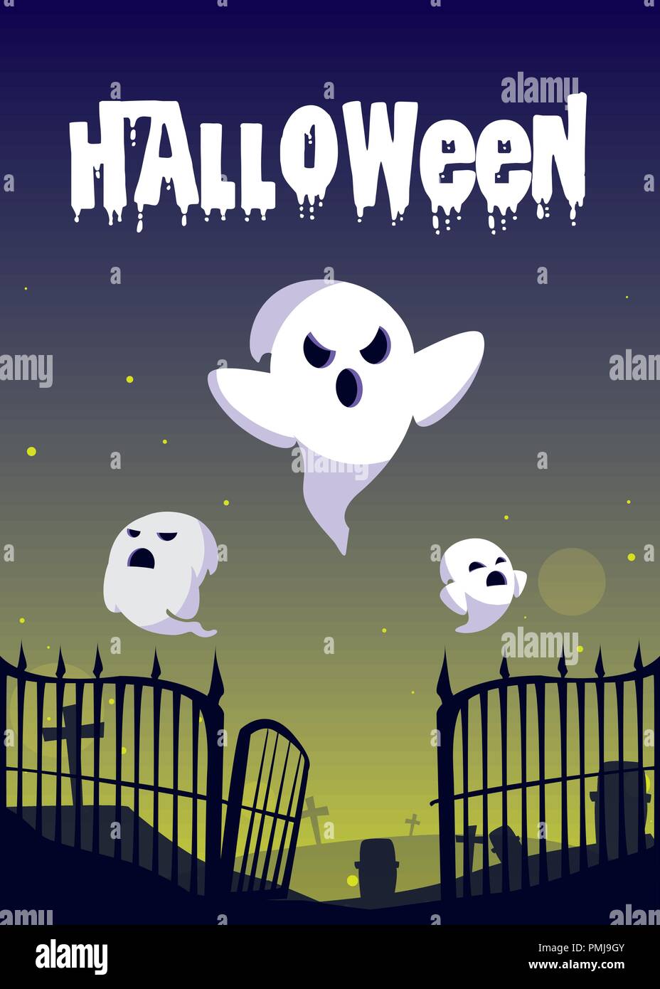 halloween card with ghost characters vector illustration design Stock ...