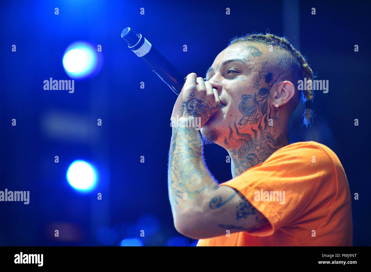 Wiz Khalifa and Rae Sremmurd perform on stage at Perfect Vodka Amphitheater  Featuring: Lil Skies Where: Tamarac, Florida, United States When: 17 Aug 2018 Credit: JLN Photography/WENN.com Stock Photo