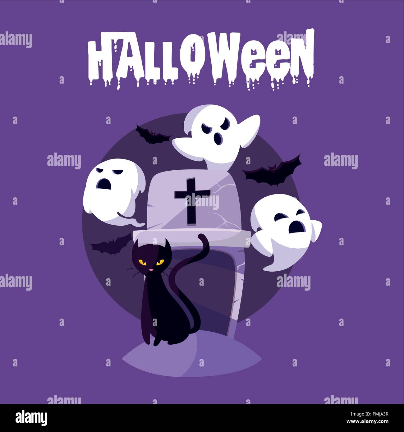 halloween card with ghost characters vector illustration design Stock ...