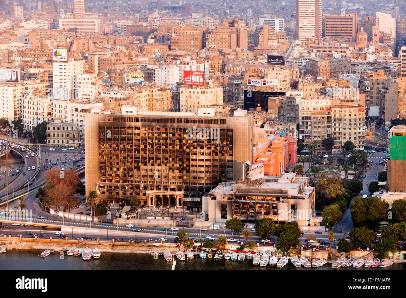 Aerial view of the head office of the former ruling national democratic