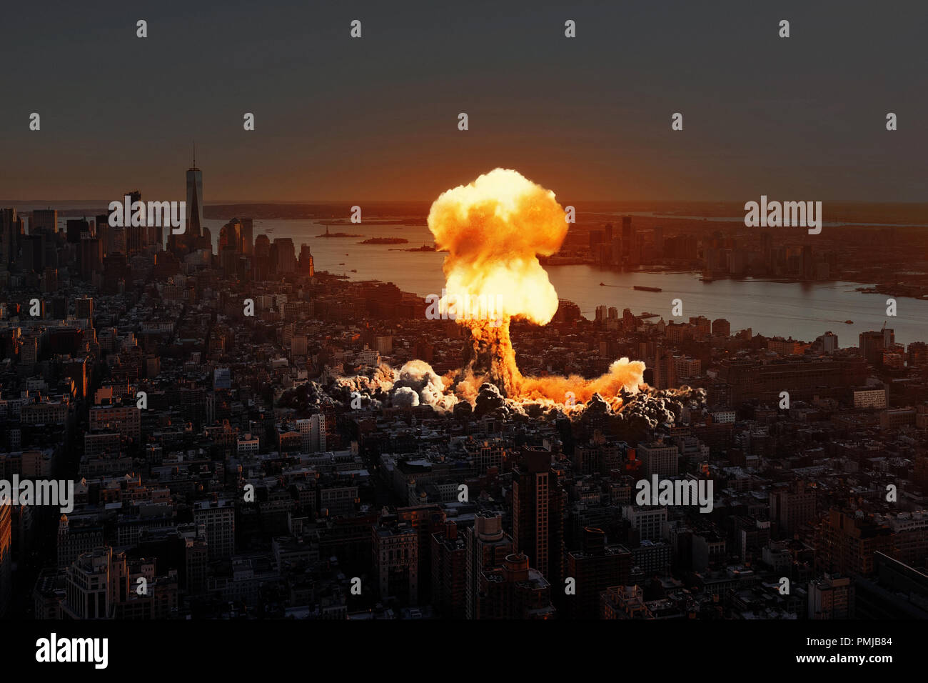 Nuclear explosion in the city. Stock Photo