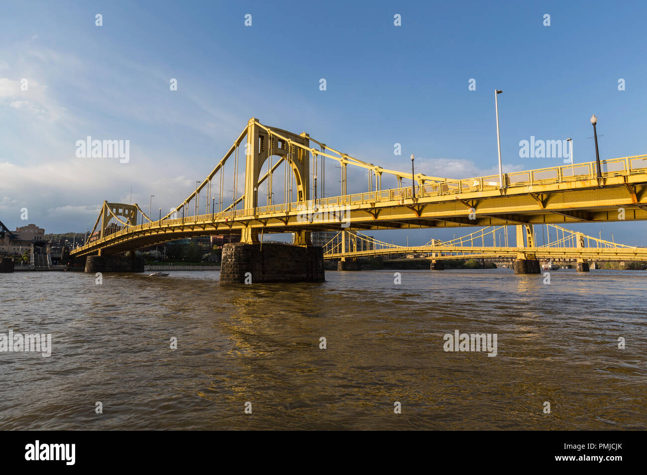 Downtown bridges crossing the Allegheny River in Pittsburgh, Pennsylvania. Stock Photo