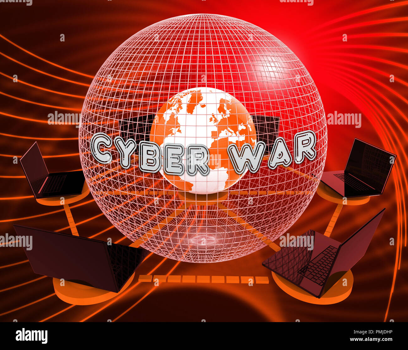 Cyberwarfare Digital Armed Attack Surveillance 3d Illustration Shows