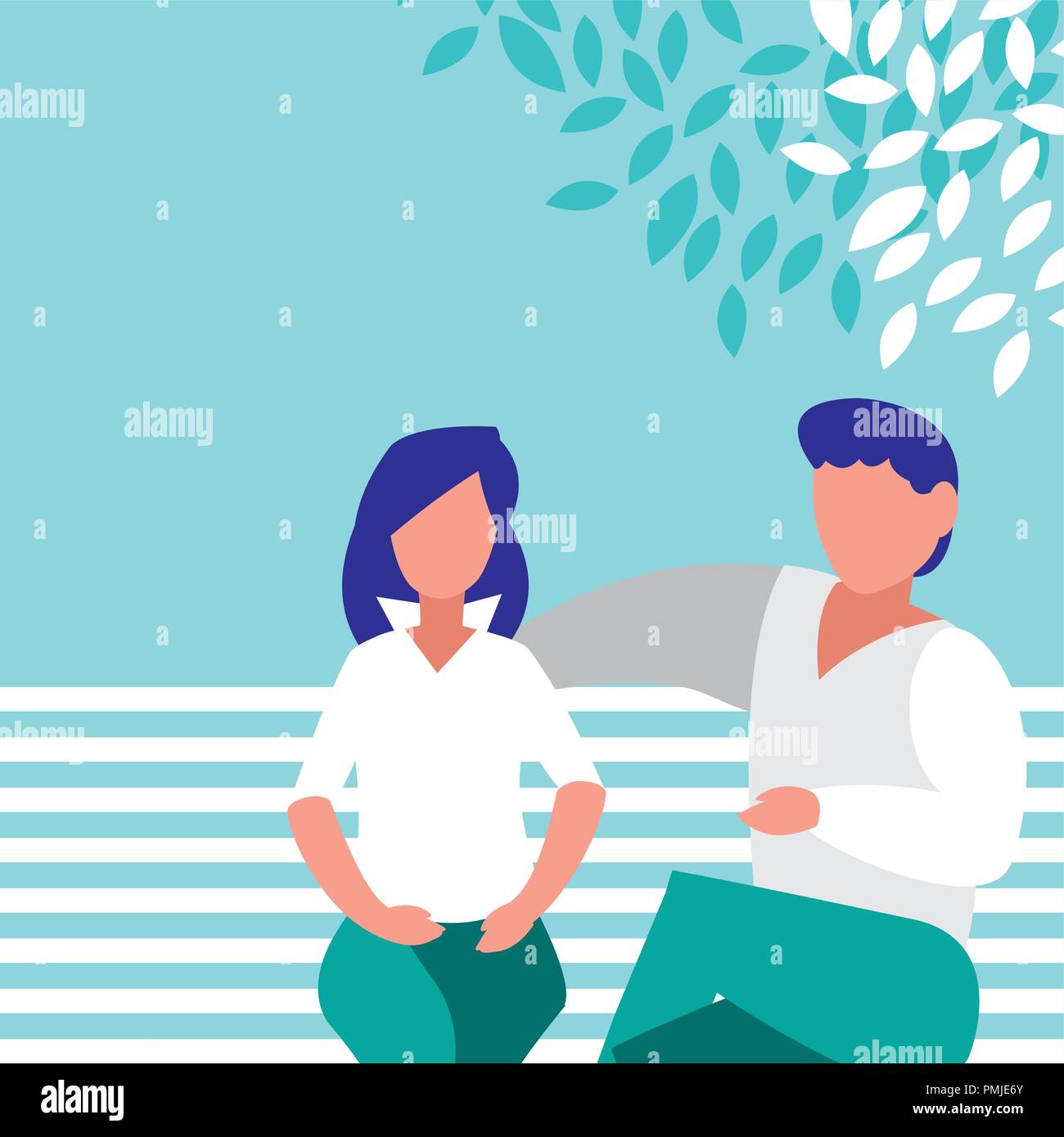 couple sitting park chair avatar character vector illustration design ...