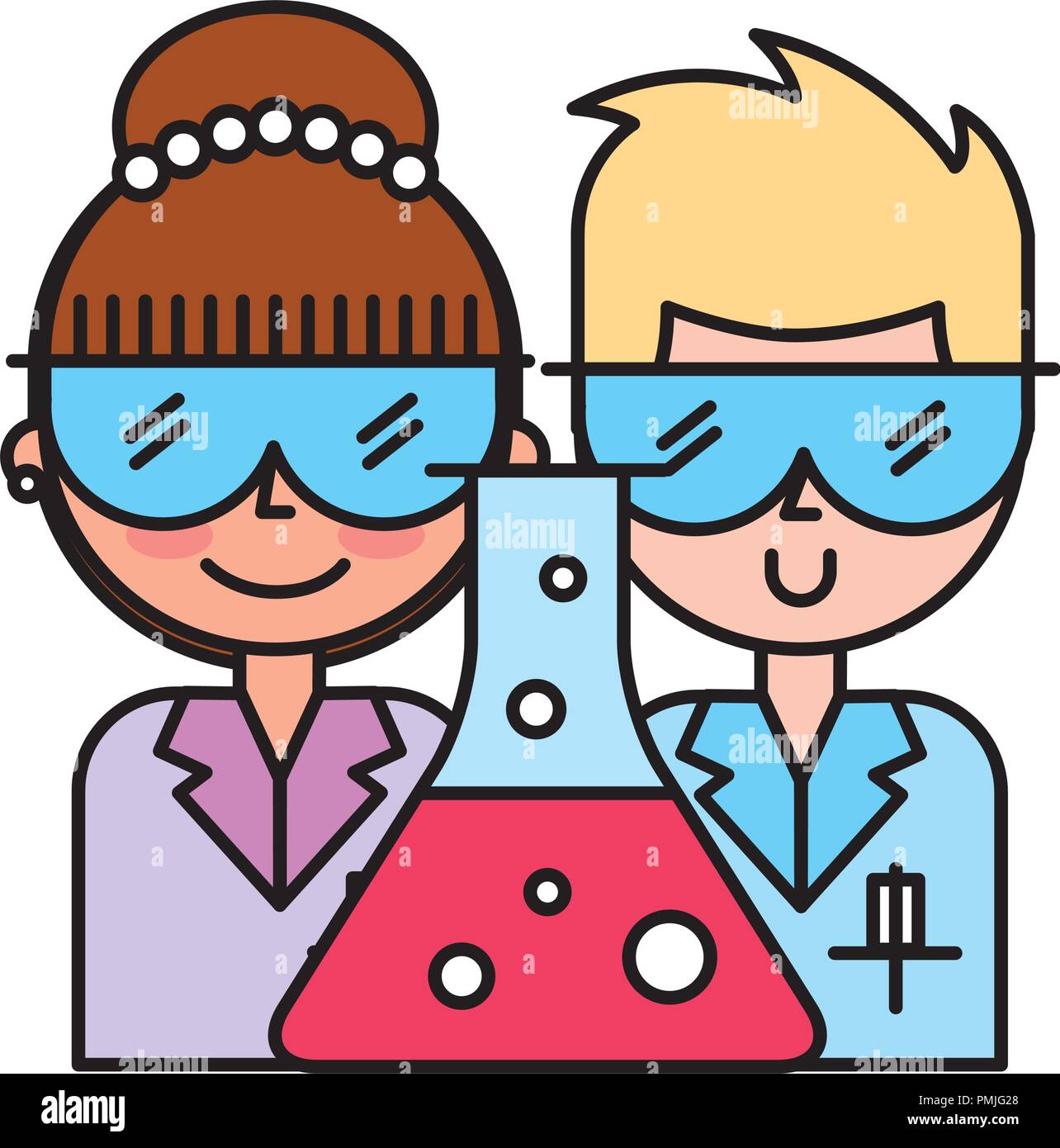scientific man and woman professional test tube chemistry laboratory ...