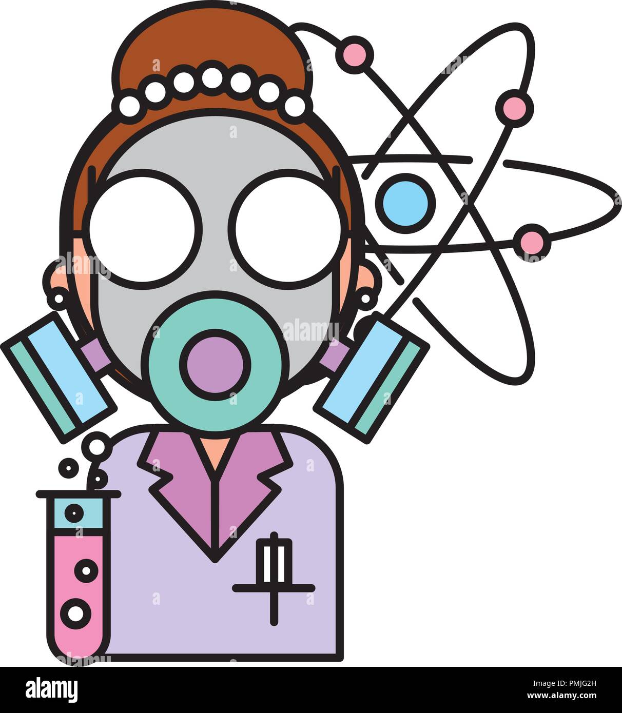 scientific woman wearing mask protection molecule chemistry laboratory
