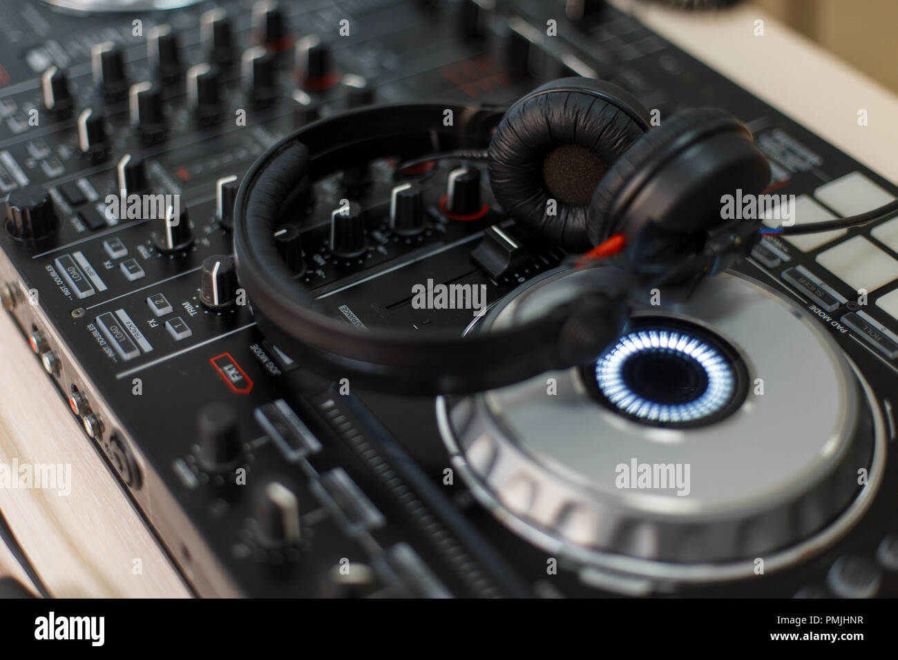 DJ headphones with mixers. DJ set Stock Photo Alamy