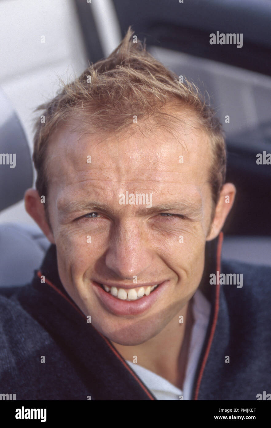 Former England Rugby captain Matt Dawson sits in the driving seat of a car Stock Photo
