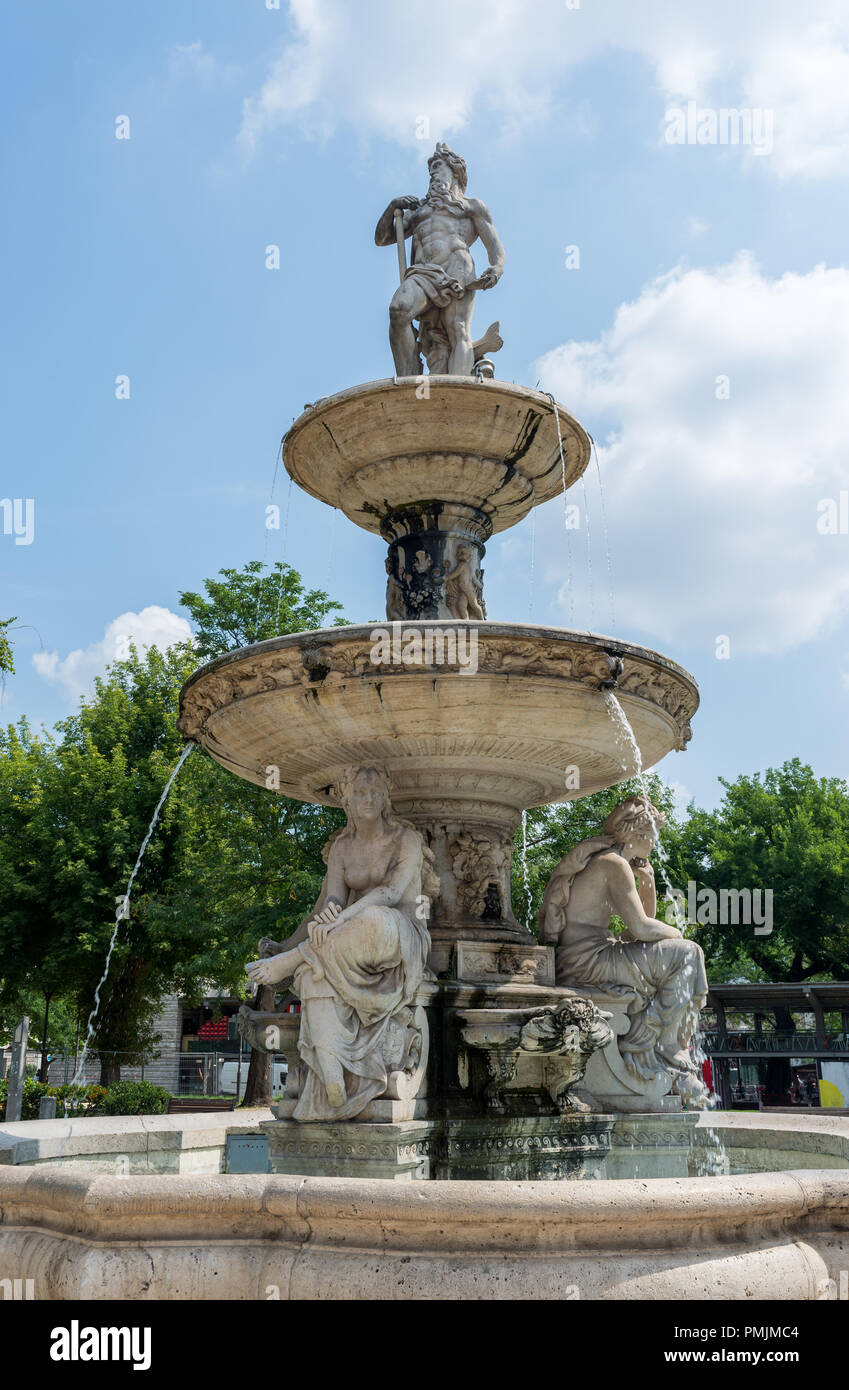 Danubius Fountain in Deak Ferenc Ter. It represents the Danube, Tisza, Drava and Sava rivers