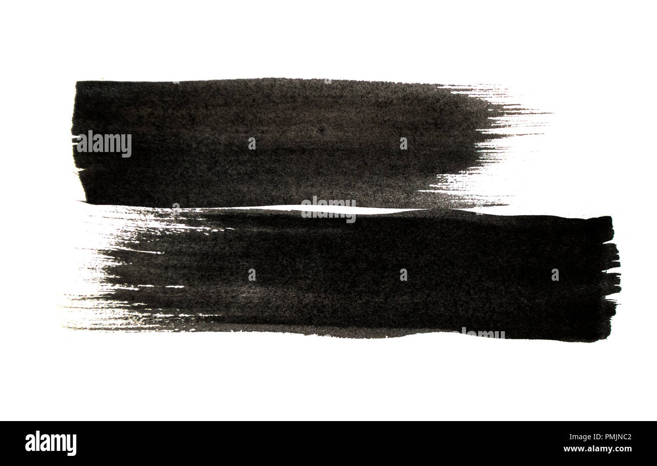 Black color paint strokes isolated on white background. Stock Photo