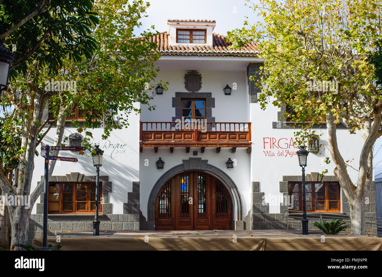 Firgas, Gran Canaria, Spain - 4 January, 2018. view on old Villa Del Agua, on San Roque square in Firgas village, gran Canaria island, Spain Stock Photo