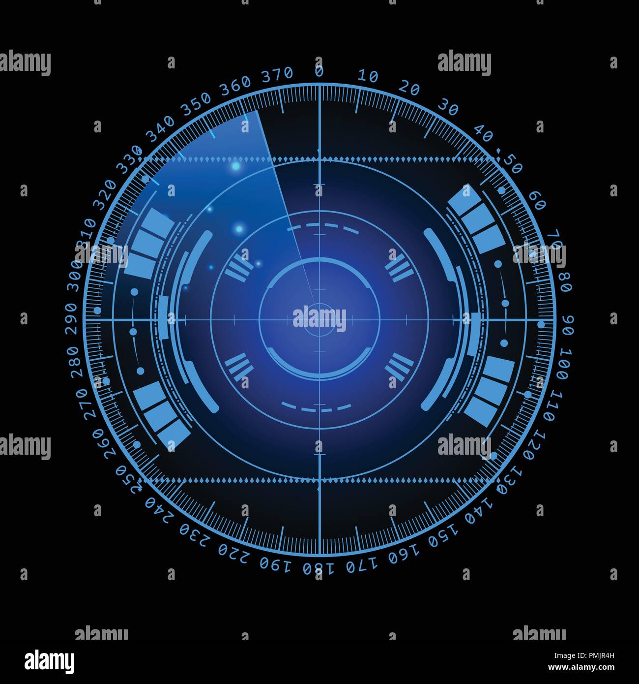 Radar screen. Vector illustration for your design. Technology background. Futuristic user interface.  display with scanning. HUD.  EPS10. Stock Vector