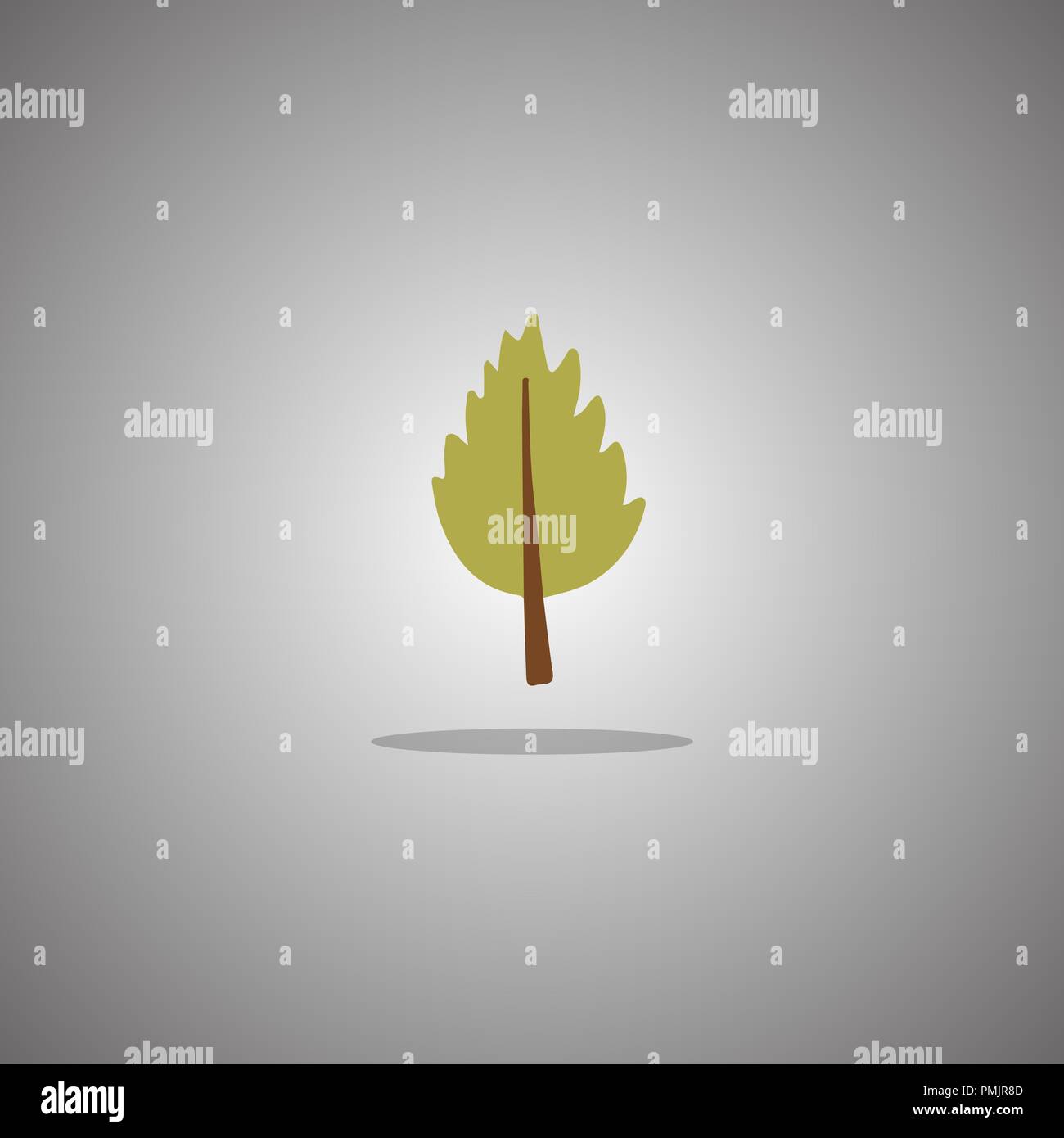 Birch leaf green. Vector illustration. Gray background with gradient. Stock Vector
