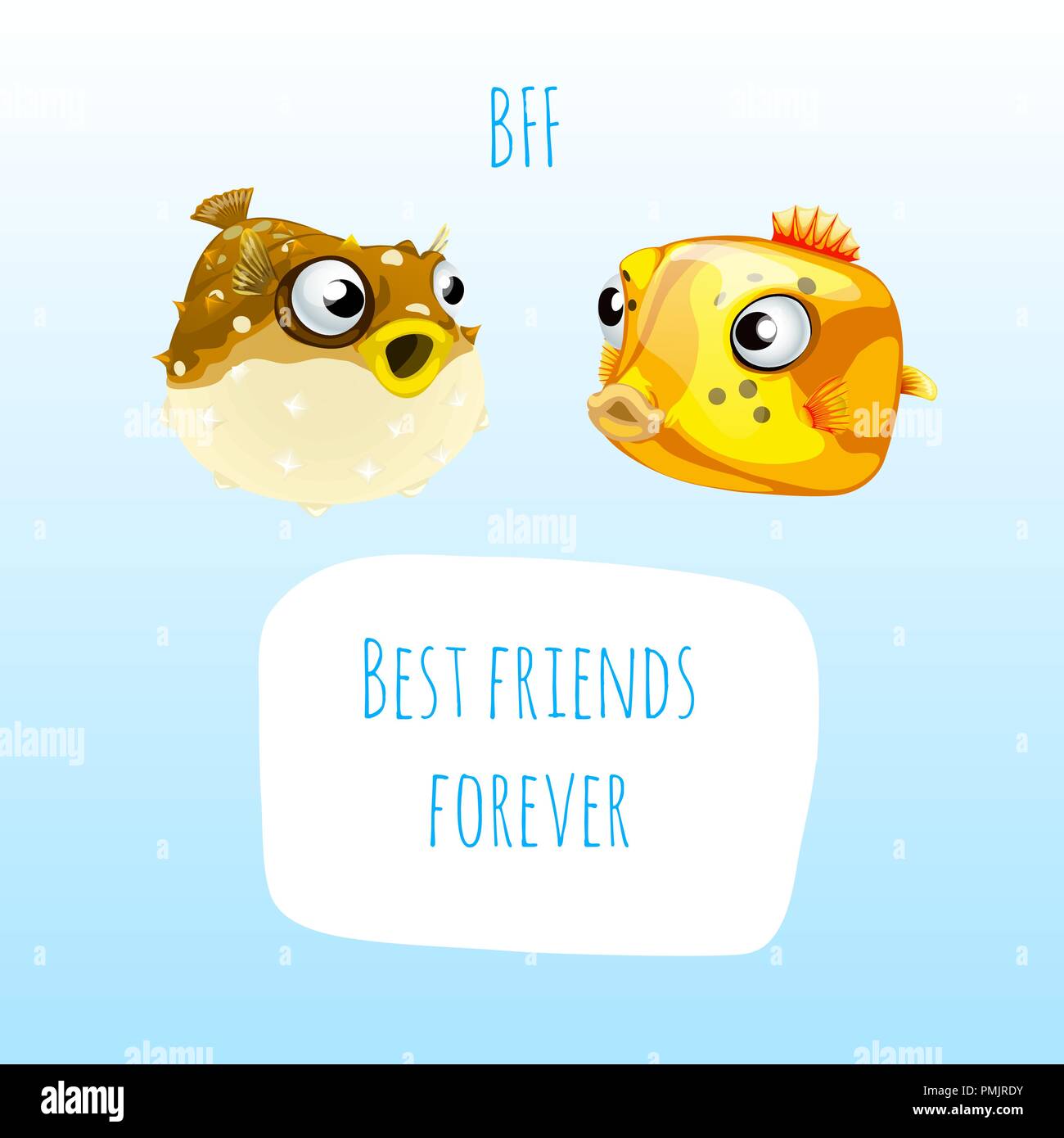 Funny poster with the image of two marine fish and the words best friends  forever. Sample design of placard with cute funny animals. Vector cartoon  close-up illustration Stock Vector Image & Art -