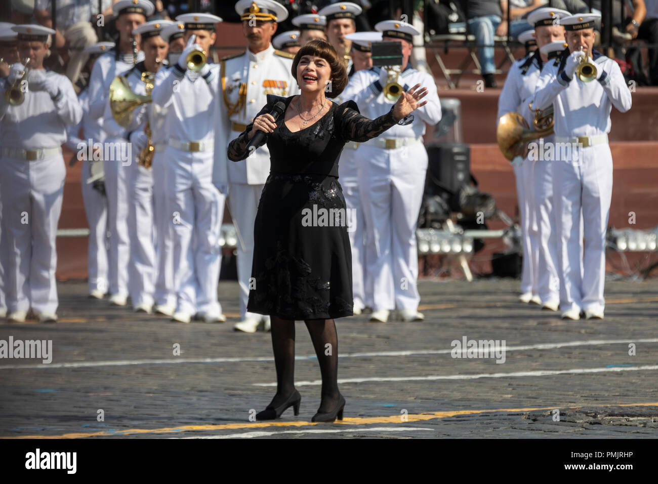 French singer Mireille Mathieu performs at  the festival 'Spasskaya Tower' on Red Square in Moscow, Russia Stock Photo