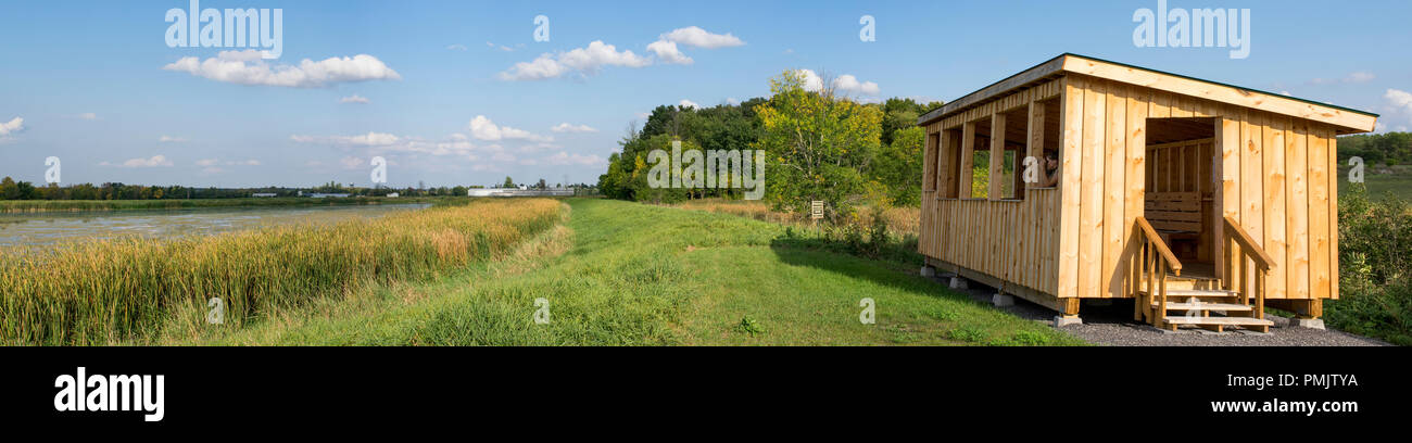 Almonte Sewage Lagoon viewing platform for birds and other wildlife. Stock Photo
