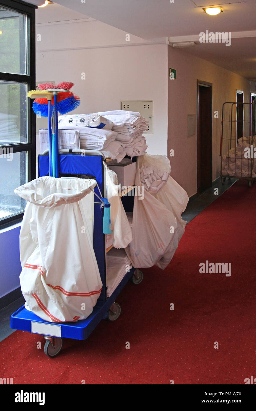 https://c8.alamy.com/comp/PMJW70/cleaning-utility-janitor-cart-in-hotel-corridor-PMJW70.jpg