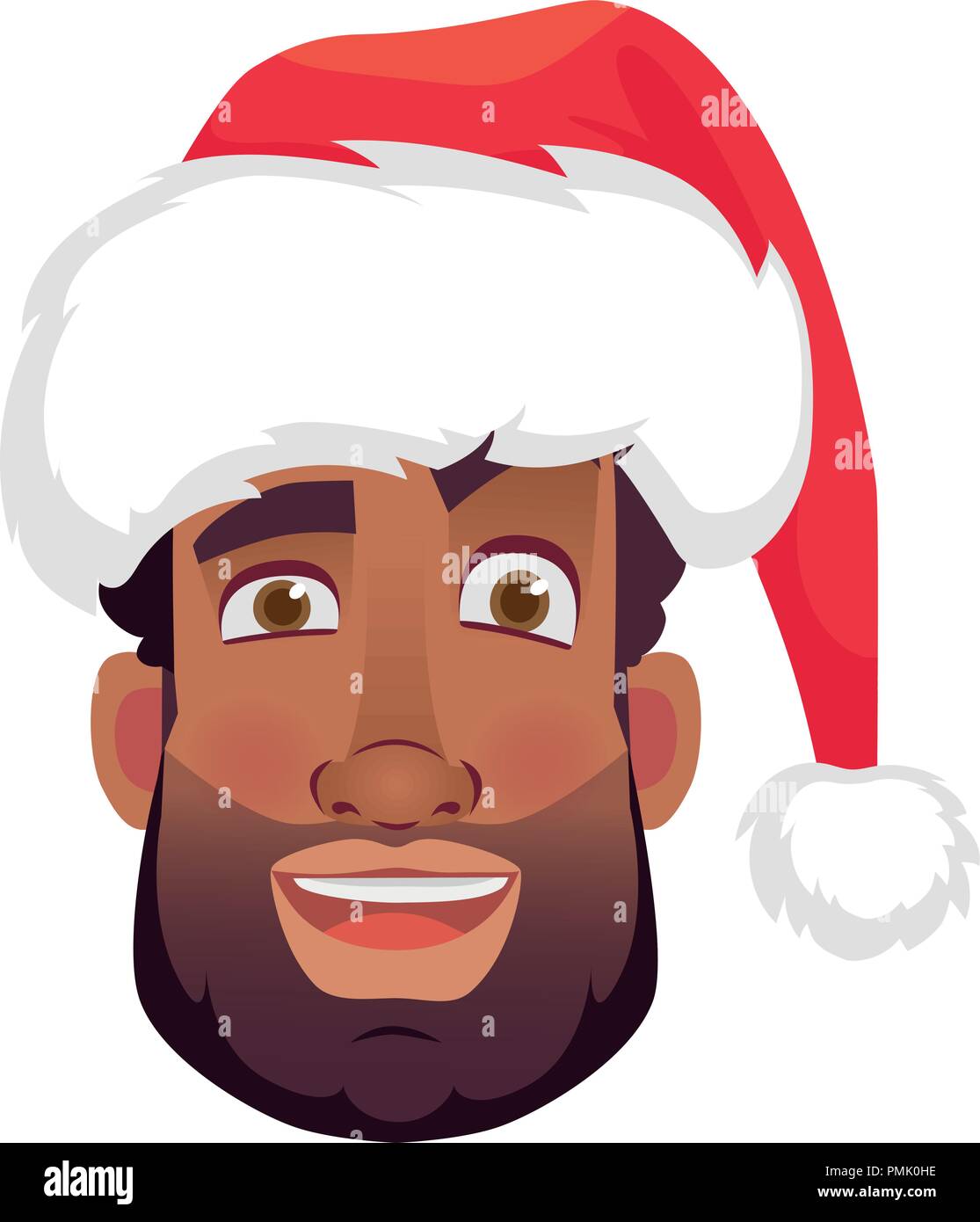 Head of African man in a Santa Claus hat. African american man face expression. Human emotions icon. Set of cartoon vector illustrations. Stock Vector