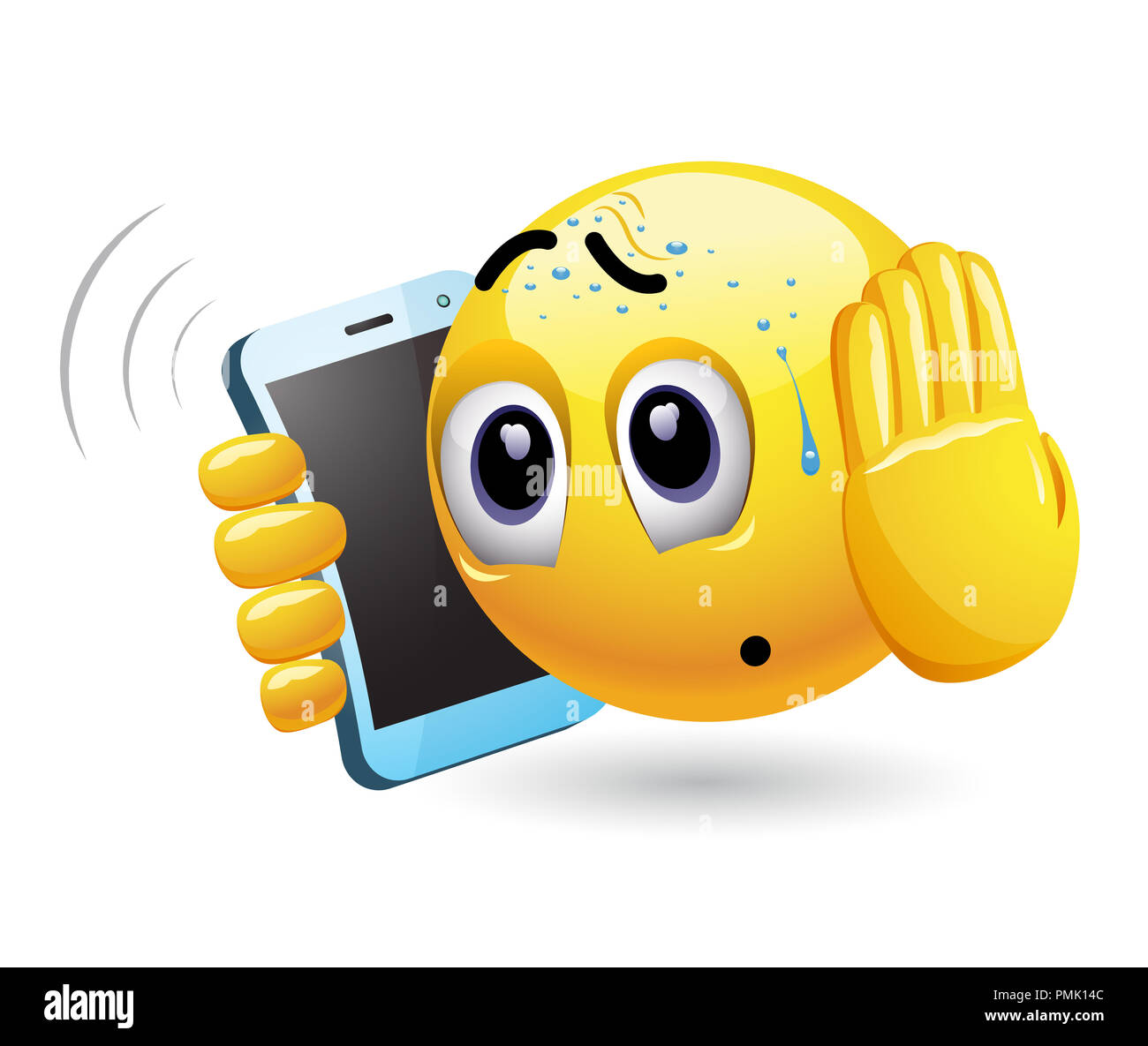 Smiley talking on a phone. Vector illustration of a smiley having  unpleasant phone call Stock Photo - Alamy