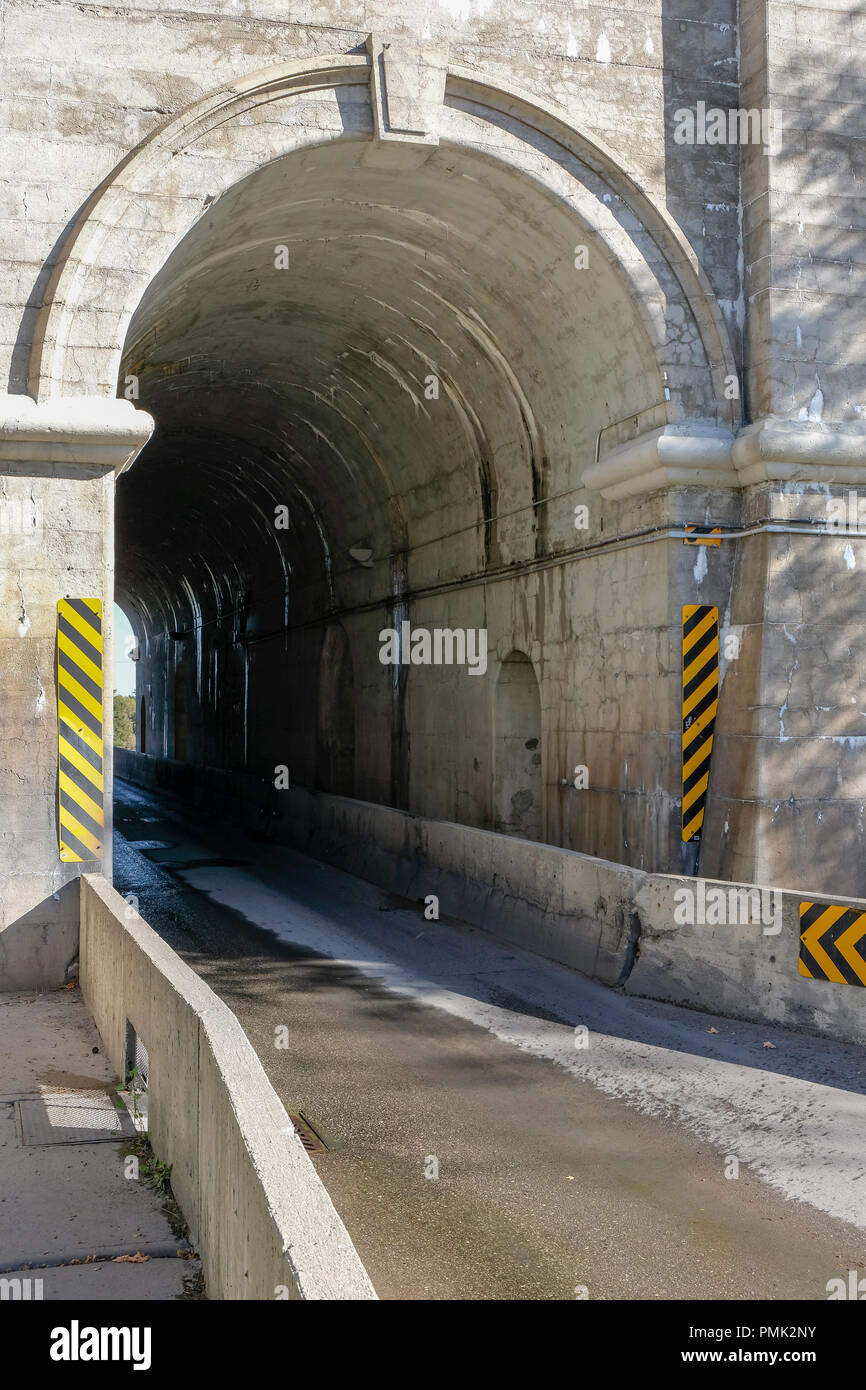 The arched tunnel under the Peterborough lift lock in Peterborough, Canada. Stock Photo