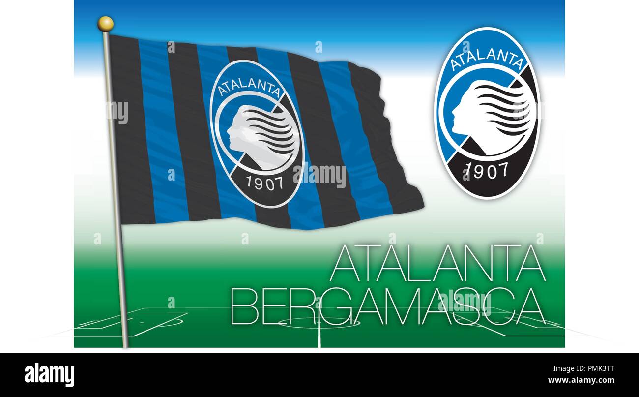 BERGAMO, ITALY, YEAR 2018 - Serie A football championship, 2018 flag of the Atalanta Bergamasca team Stock Vector