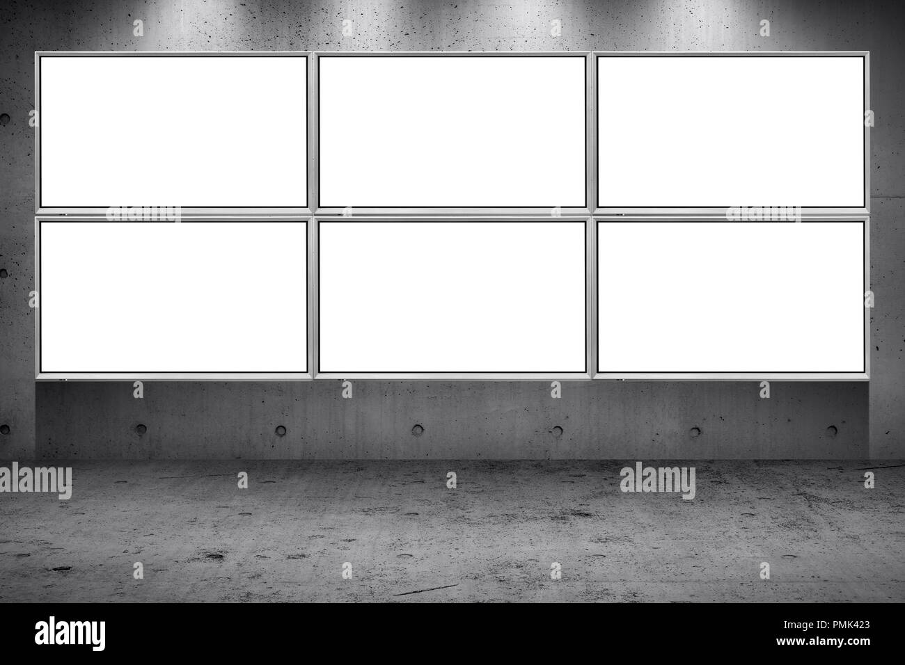 Grid array of advertising billboard led panel on concrete wall building street roadside background Stock Photo