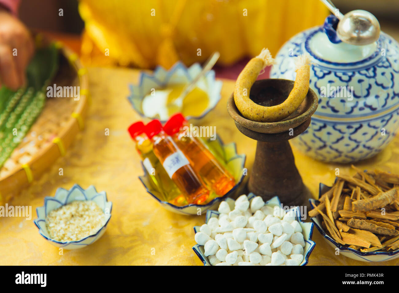 Thai traditional natural aroma scent for smoking food dessert menu vintage style. Stock Photo