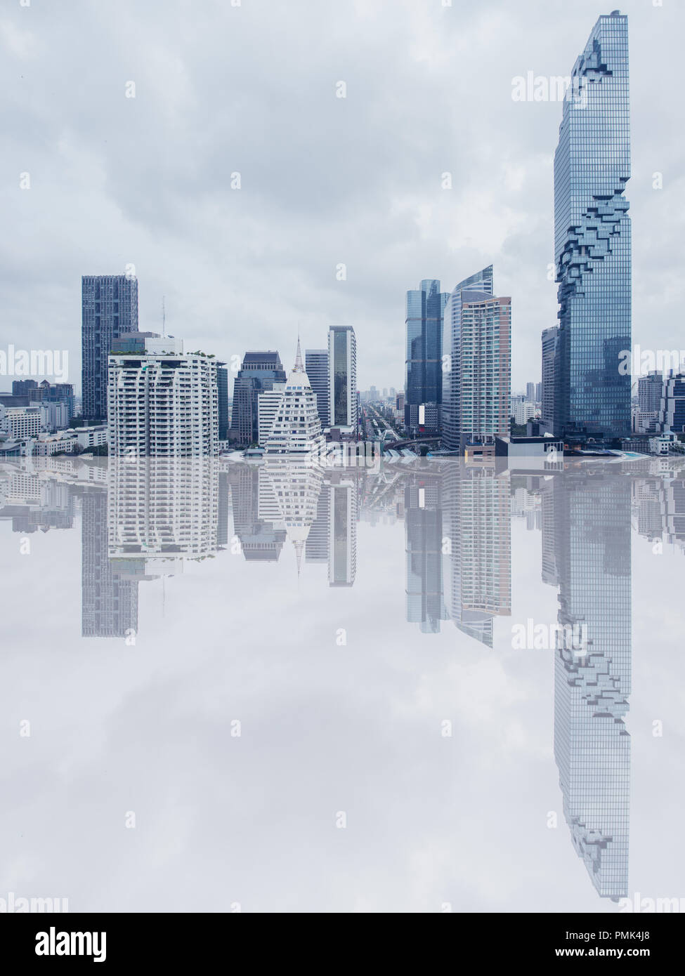 Vertical futuristic city metro urban wide panorama banner for background. Stock Photo