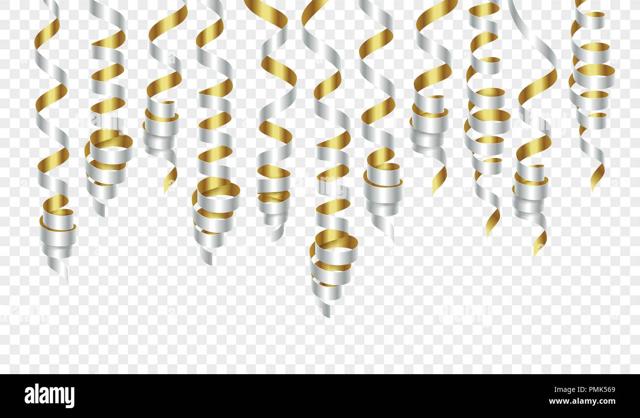 Party decorations golden and silver streamers or curling party ribbons