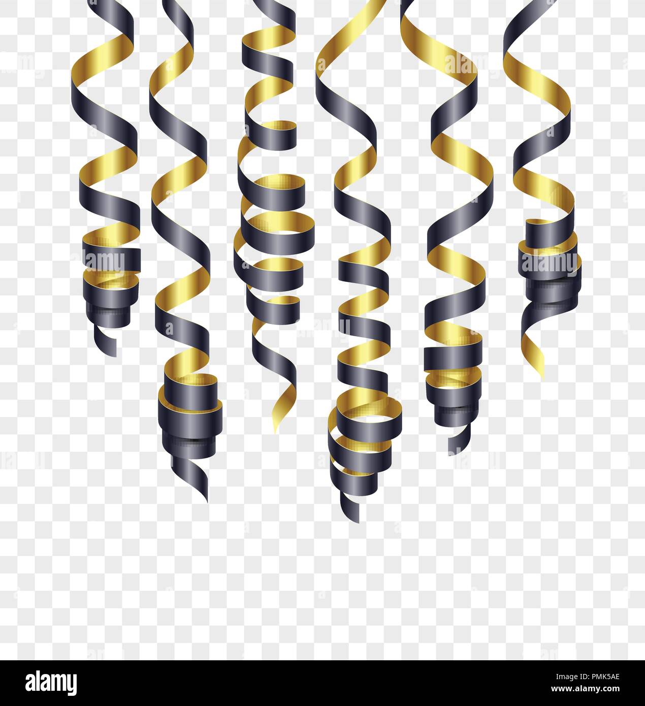 Party decorations black and golden streamers or curling party ribbons