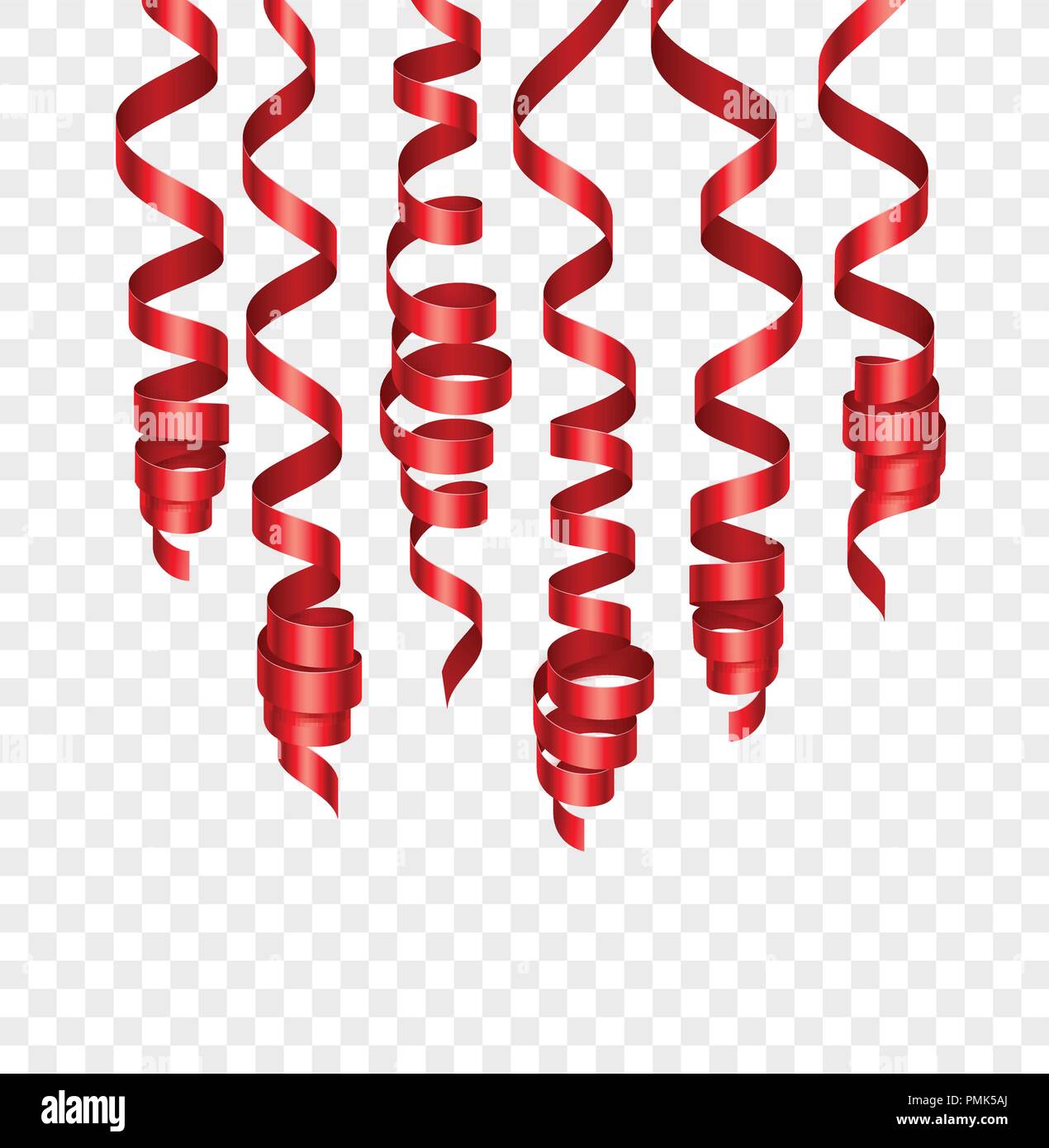 Party decorations red streamers or curling party ribbons. Vector