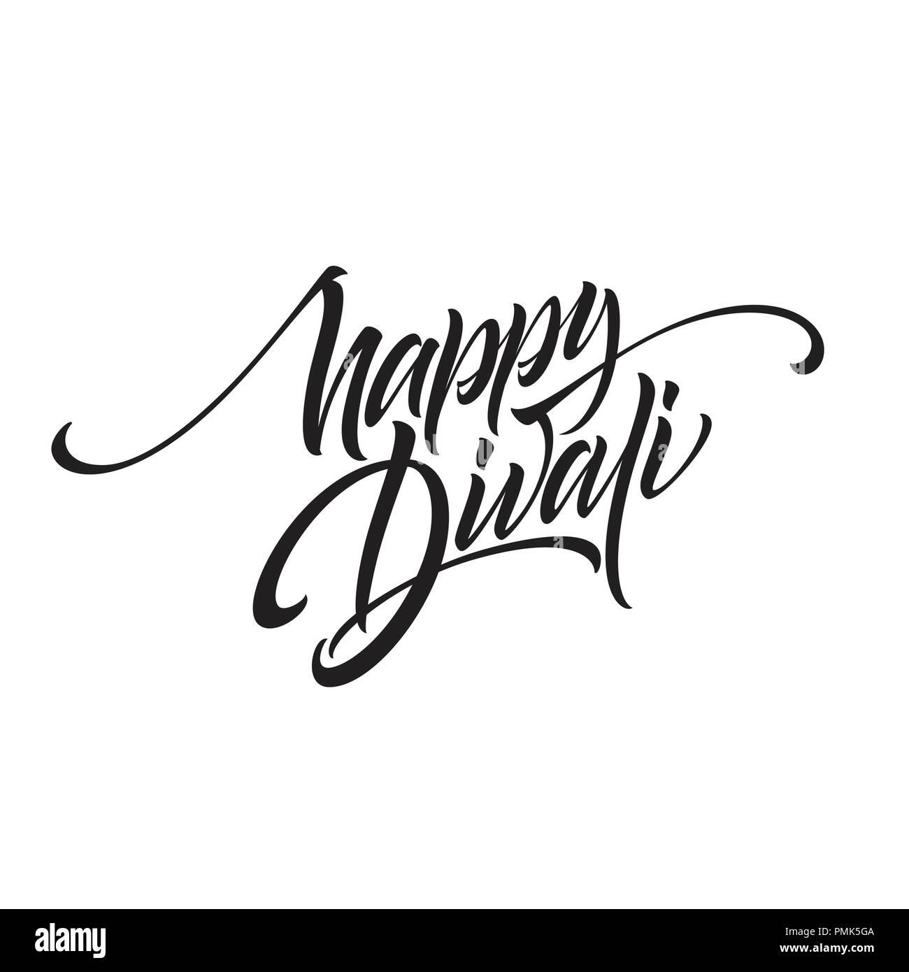 Happy divali festival of lights black calligraphy hand lettering text isolated on white background. Vector illustration Stock Vector