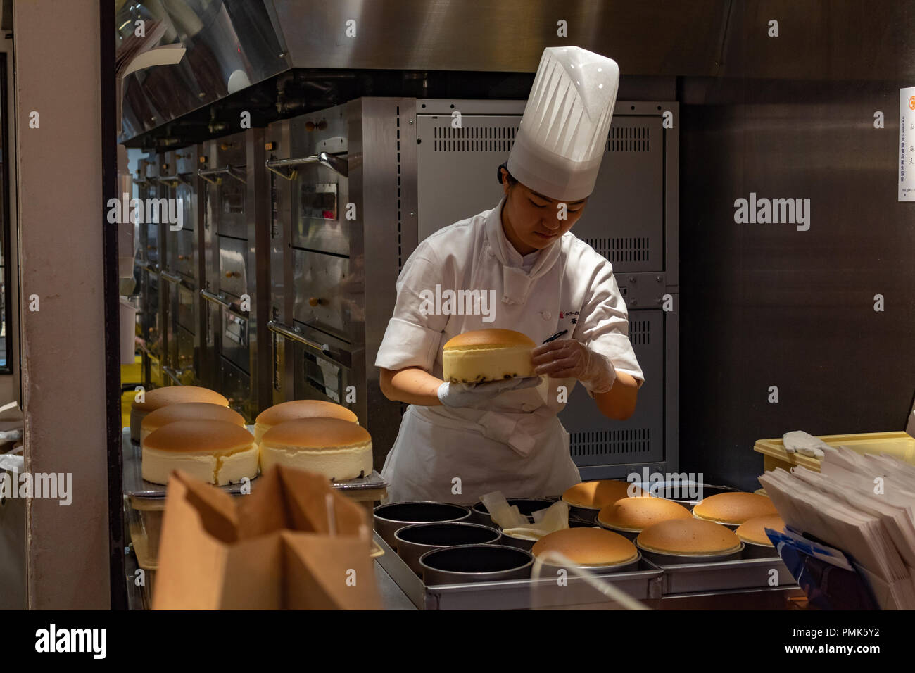 OSAKA, JAPAN JAN 29, 2018 Pastry chef cooking the famous japanese