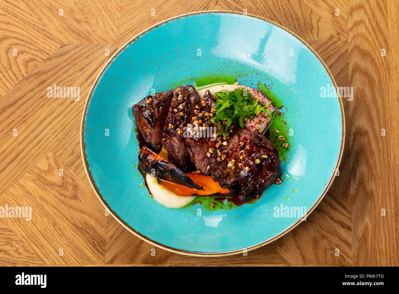 Grilled beef steak with sauce Stock Photo Alamy