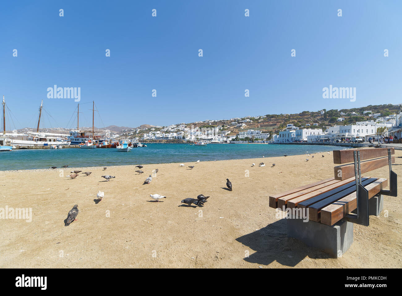 Chora village ( Beach and harbor ) - Mykonos Cyclades island - Aegean sea - Greece Stock Photo